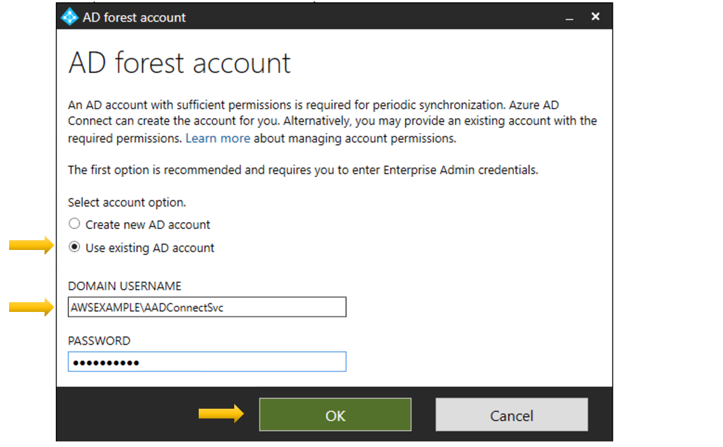 Figure 3: Add an AD forest account