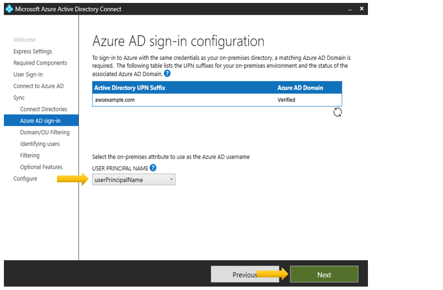 Figure 4: Select the USER PRINCIPAL NAME