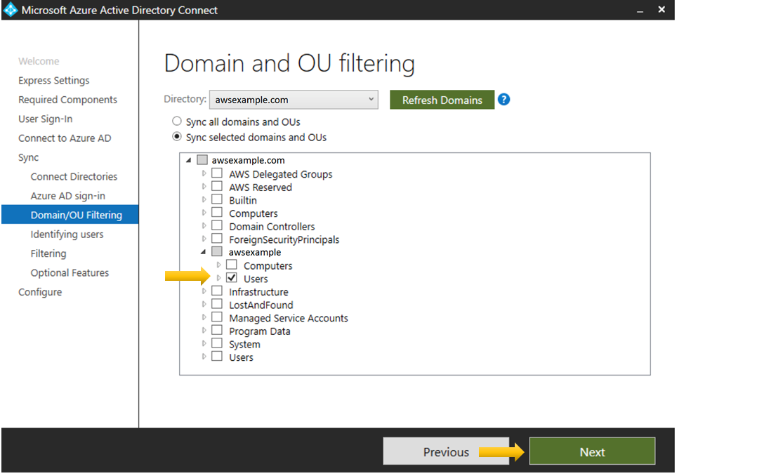 Figure 6: Domain and OU filtering