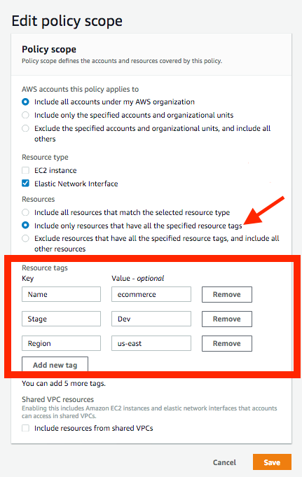 Figure 5: Edit tags for policy scope