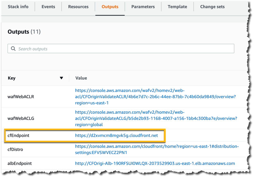 Figure 4: CloudFormation cfEndpoint stack output