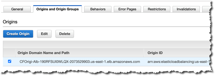 Figure 6: CloudFront Origins and Origin Groups settings