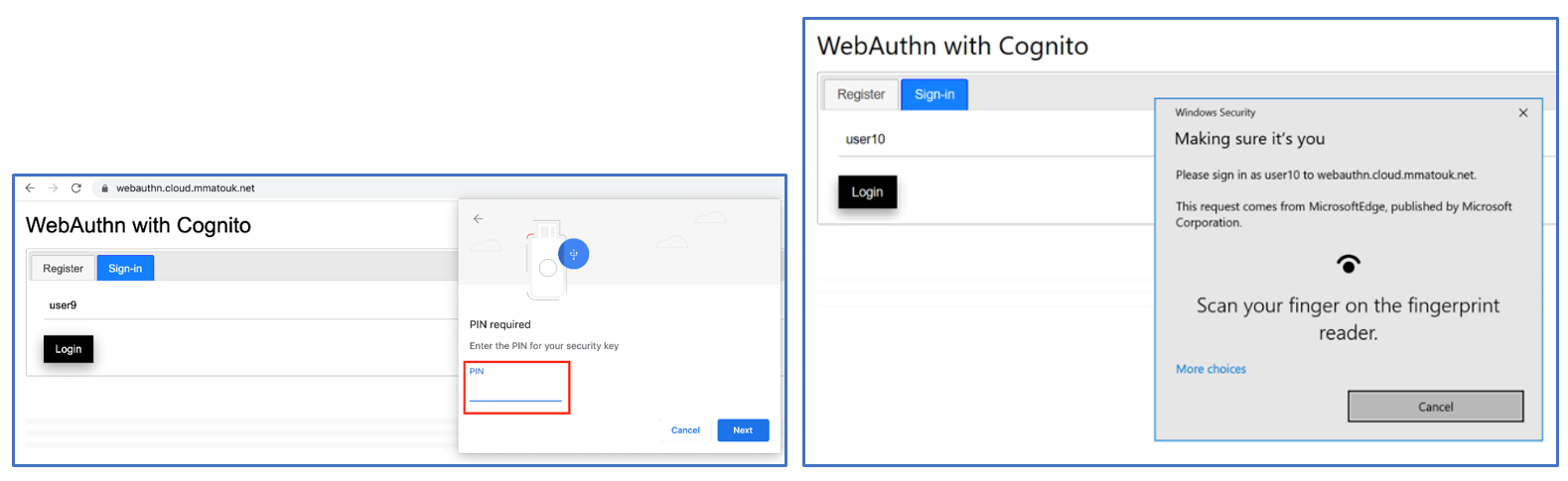 Figure 5: Authentication examples from different browsers and platforms