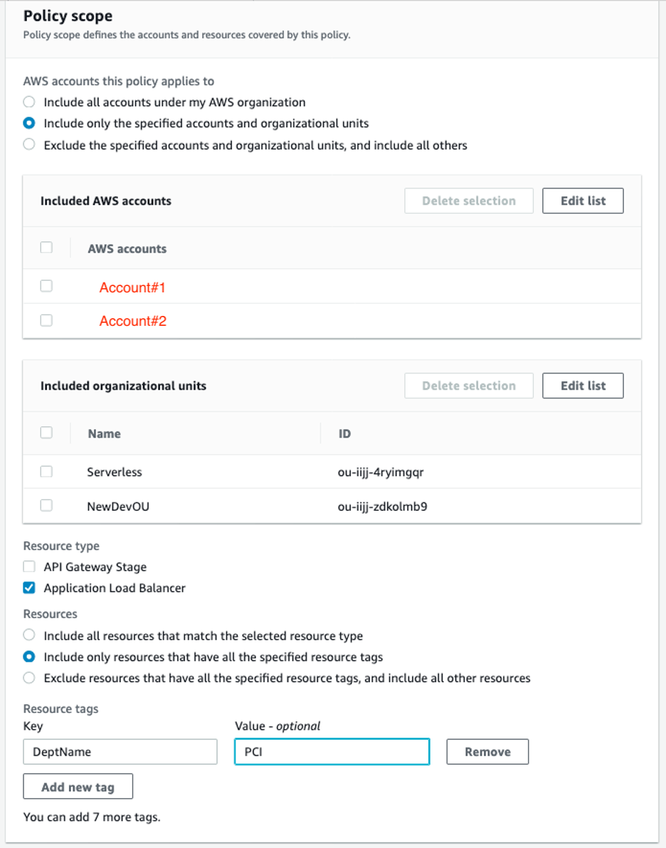 Figure 7: Defining policy scope for specific accounts