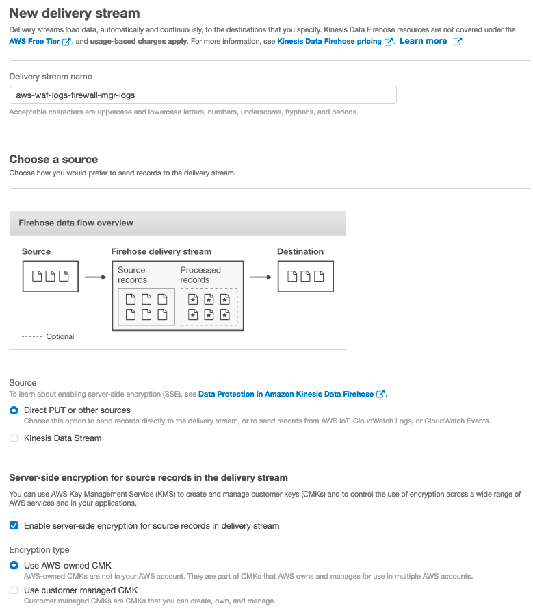 Figure 9: Setting the source for the Kinesis Data Firehose delivery stream