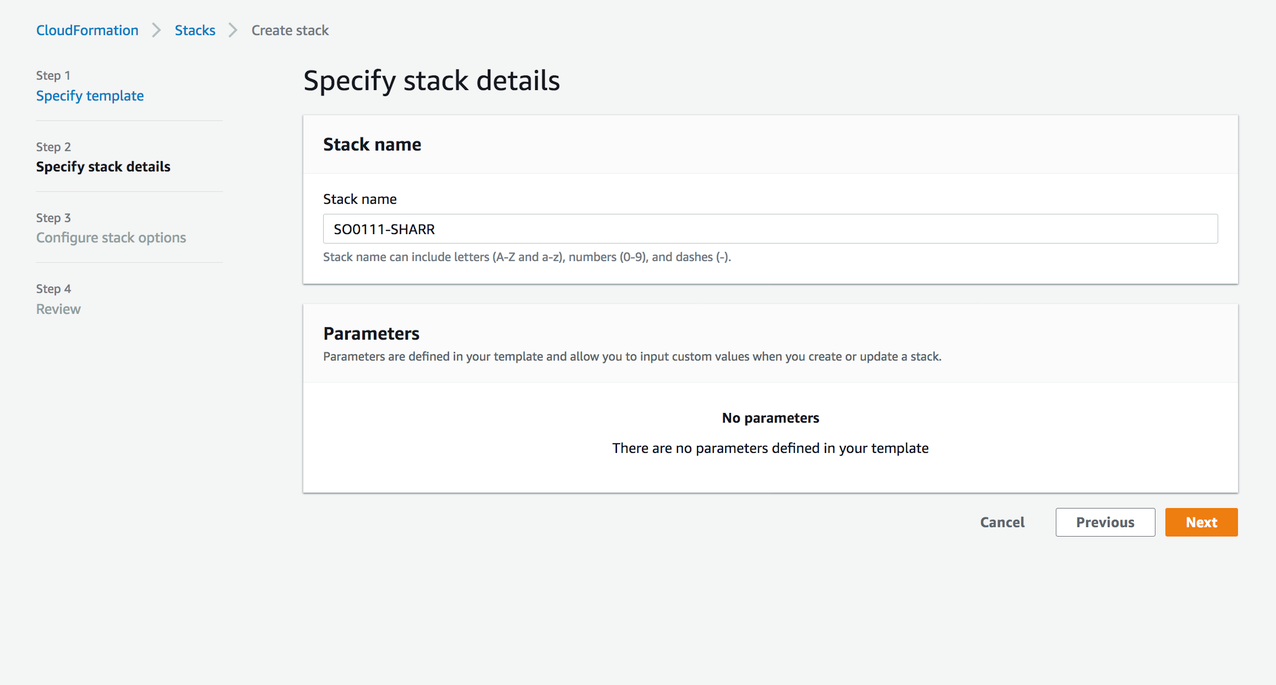 Figure 2: Creating a CloudFormation stack