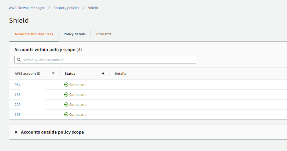 Figure 11: View security policies in an account