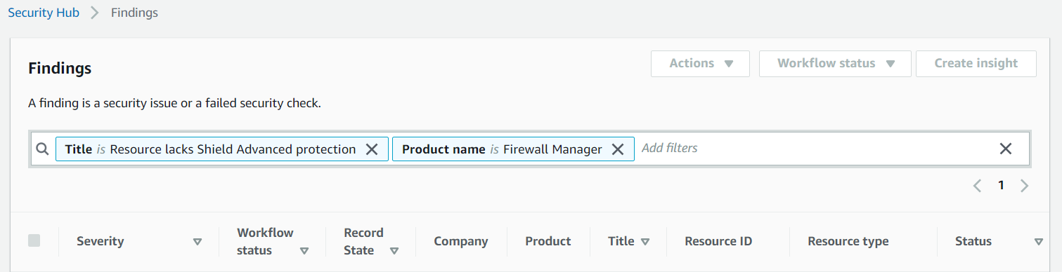 Figure 12: Security Hub findings filter 