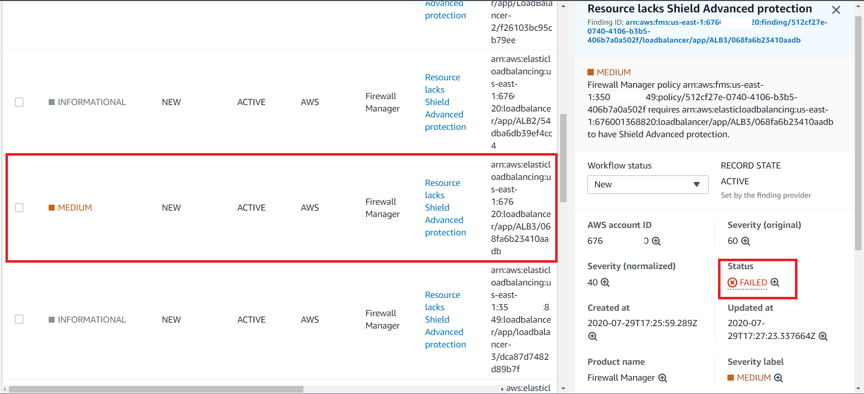Figure 13: Security Hub with a noncompliant resource finding