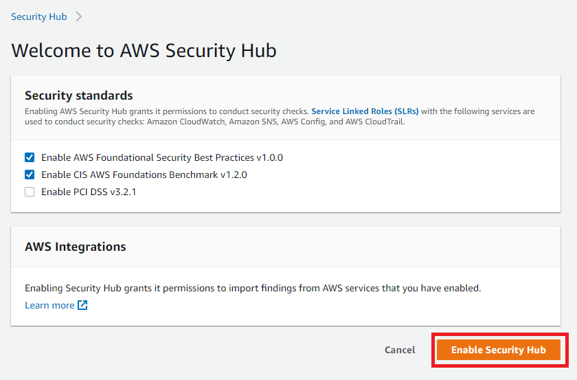Figure 2: Enabling Security Hub