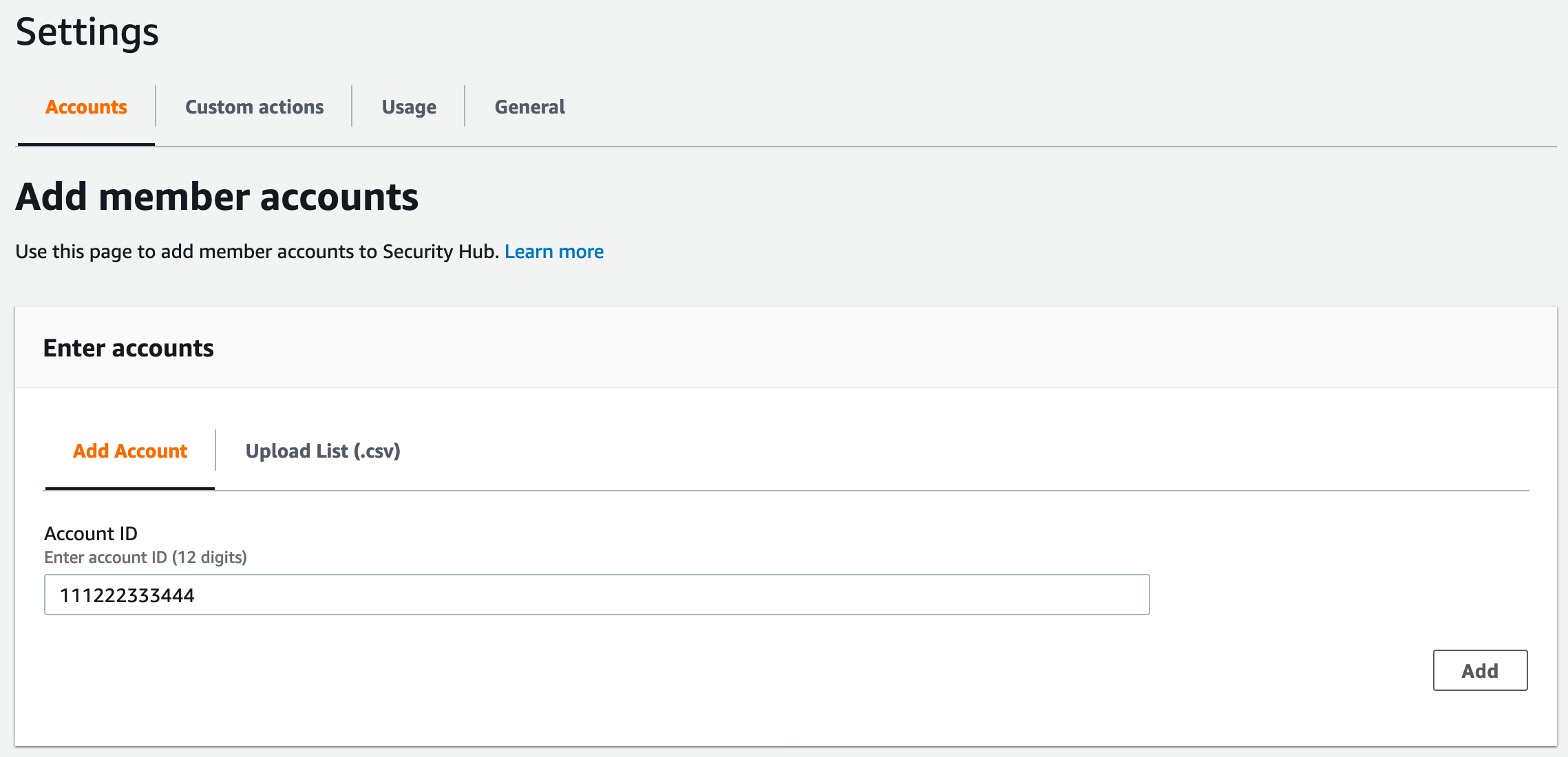 Figure 3: Designating a Security Hub administrator account by adding member accounts