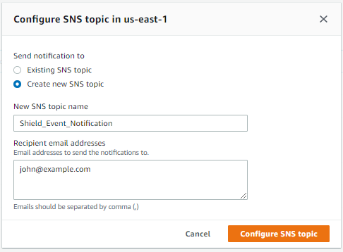 Figure 7: Configure an SNS topic in a Region
