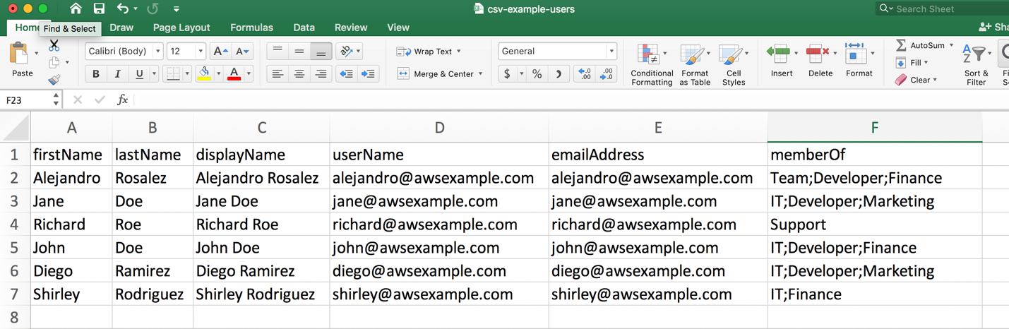 Figure 3: Create the CSV file and populate it with the users to create in AWS IAM Identity Center