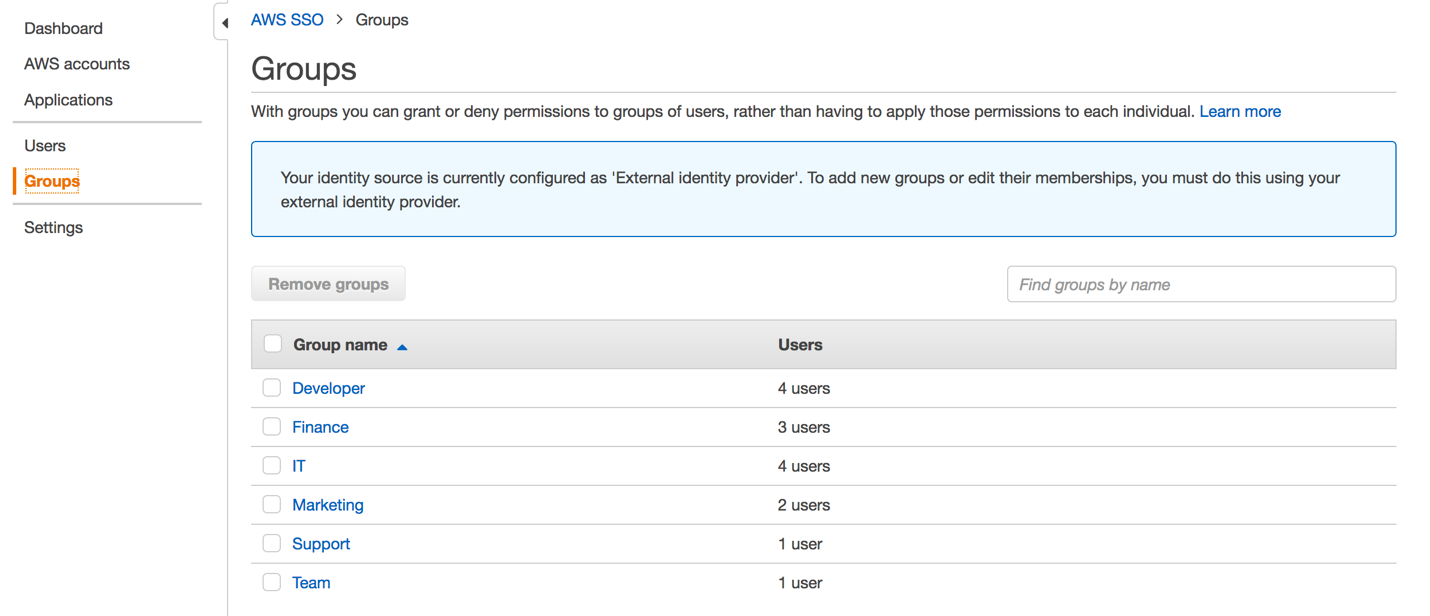 Figure 6: View the newly created groups in AWS IAM Identity Center console 