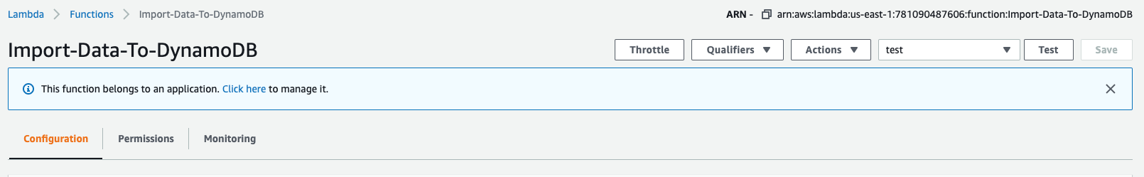 Figure 10: The Lambda function that imports data to DynamoDB