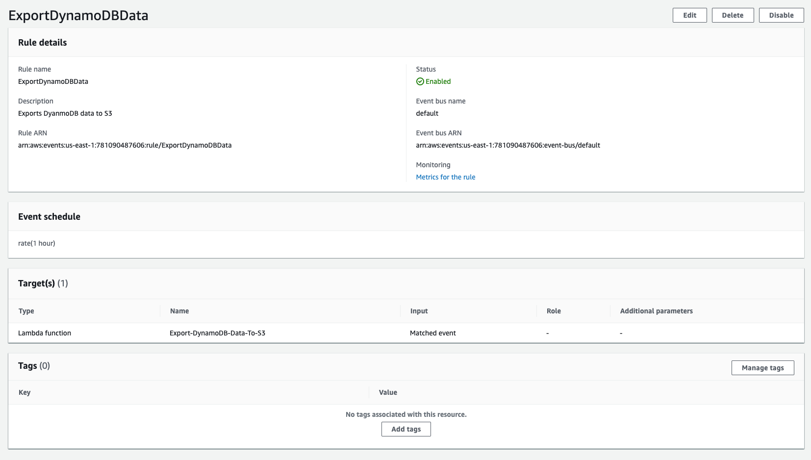 Figure 19: EventBridge rule configuration details page