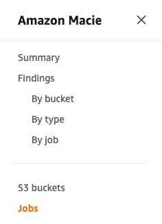 Figure 27: Navigation menu to Macie discovery jobs