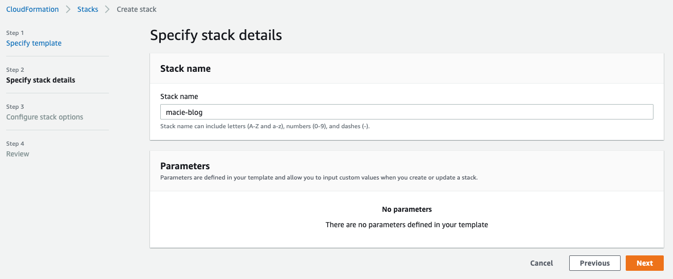 Figure 3: Naming your CloudFormation stack