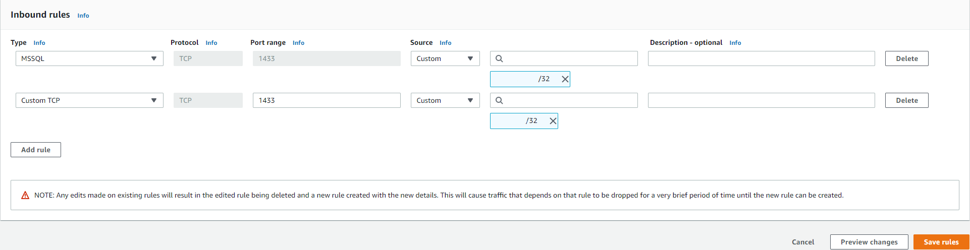 Figure 7: Create a security group rule