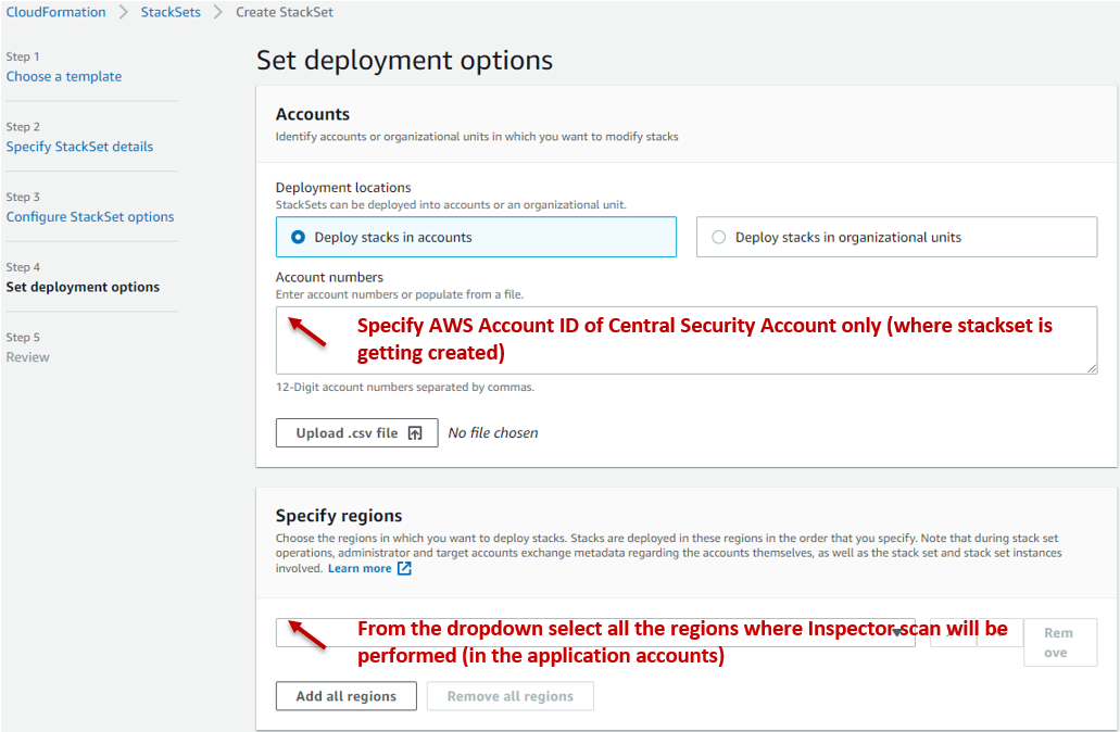 Figure 6: Values to be provided during the deployment of the first stack set