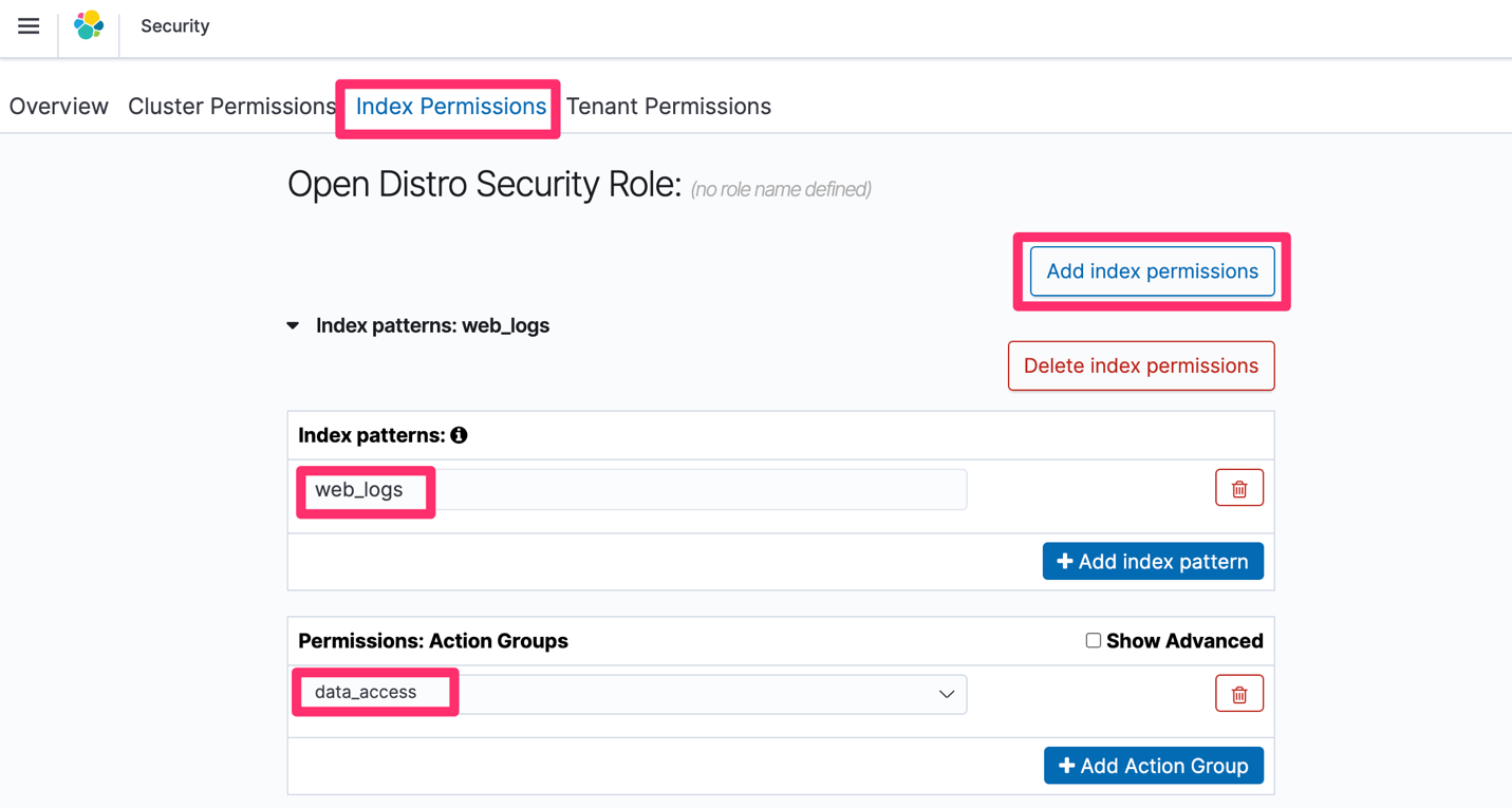 Figure 3: Set index permissions
