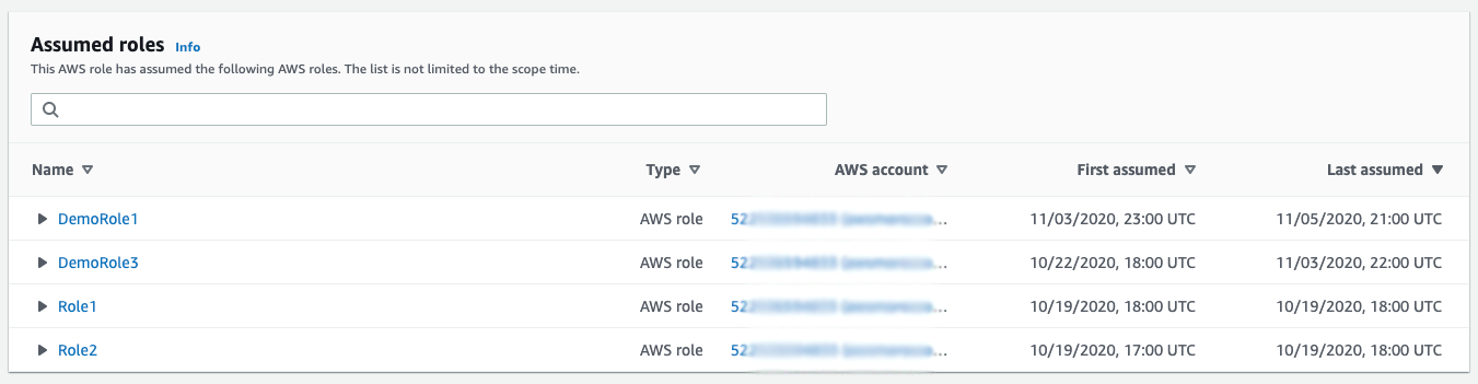 Figure 12: Viewing the roles that have been assumed
