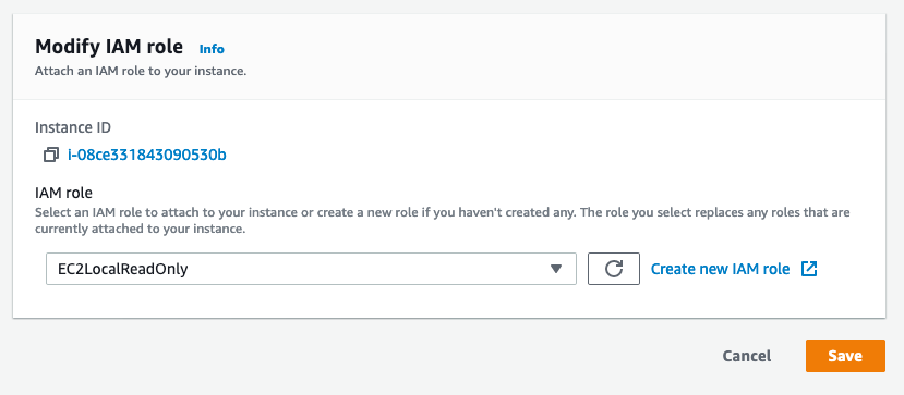 Figure 8: Choose the IAM role to attach