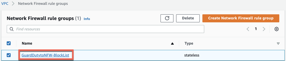 Figure 14: Selecting a Network Firewall rule group