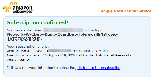 Figure 8: Sample Amazon SNS subscription confirmation