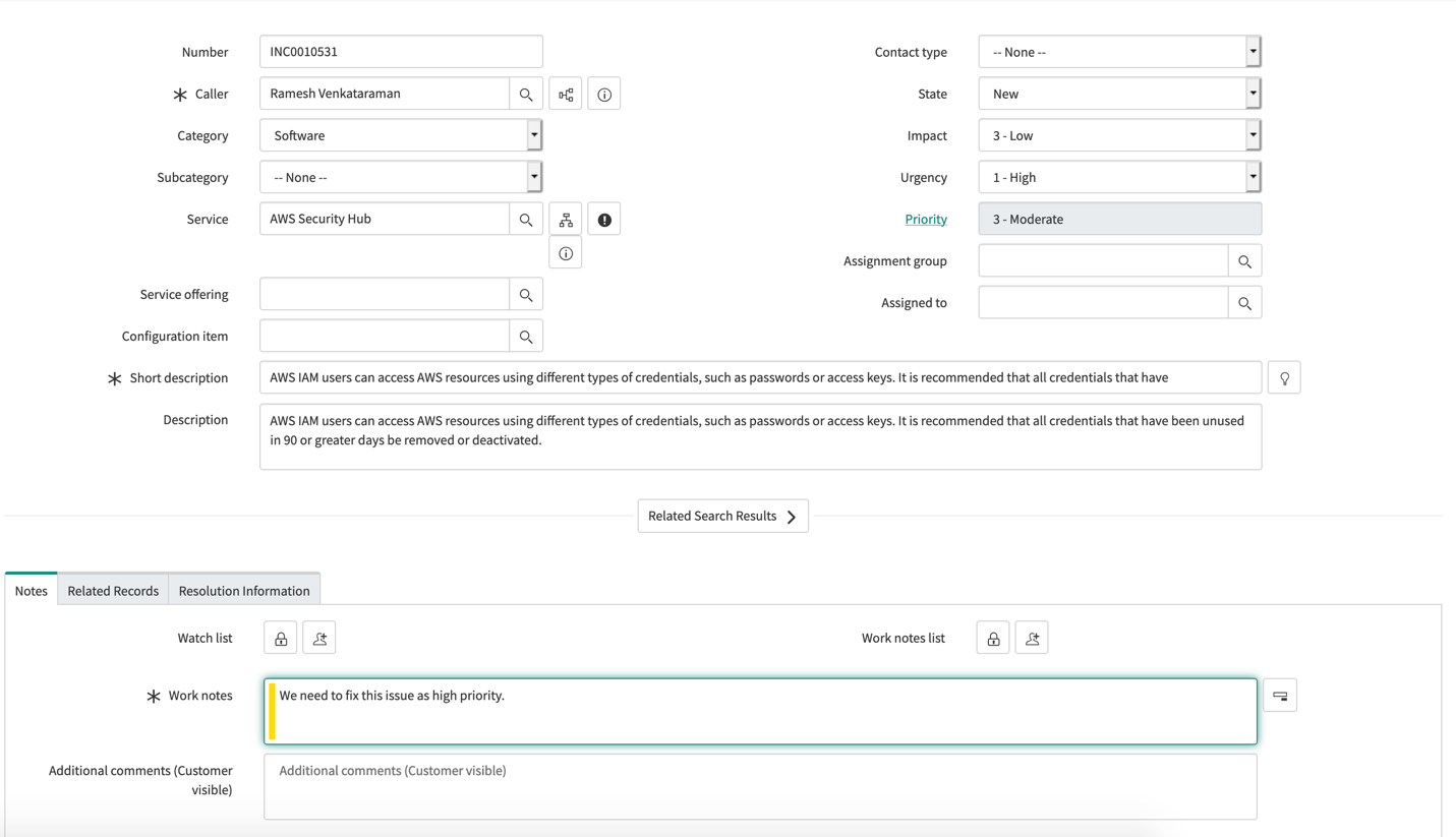 Figure 10: Updated incident urgency in ServiceNow