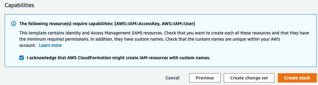 Figure 2: Acknowledge creation of IAM resources