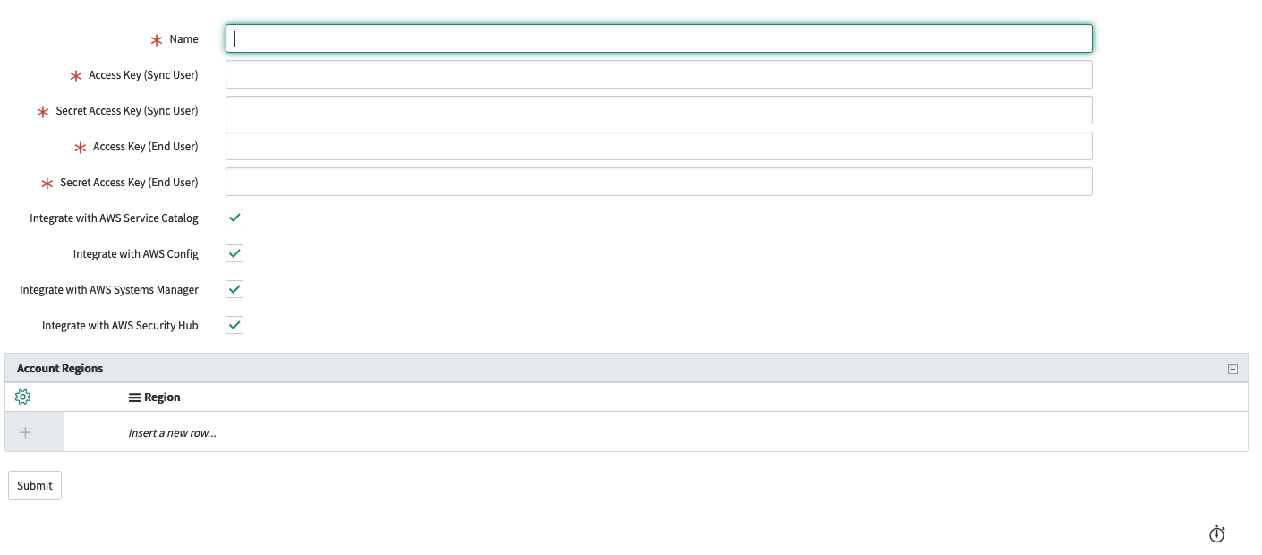 Figure 4: ServiceNow add an AWS account page
