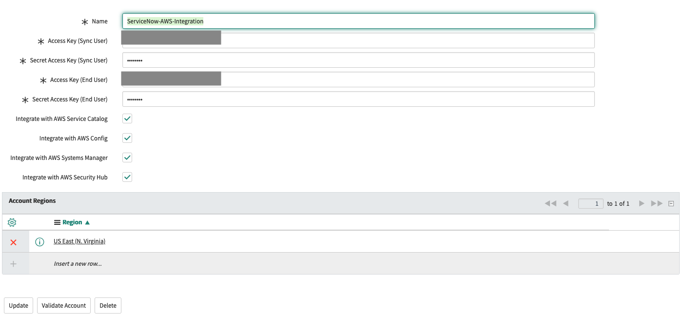 Figure 6: Create account from ServiceNow