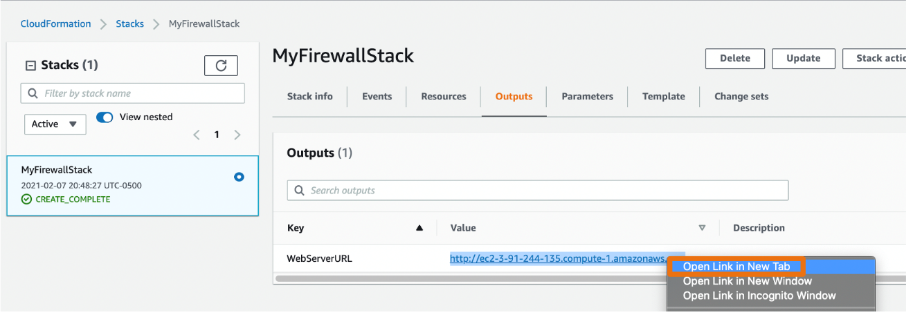 Figure 3: Firewall stack’s outputs tab