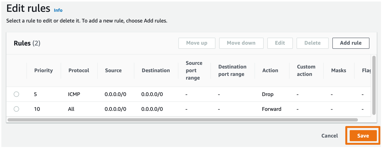 Figure 8: New rule that drops ICMP traffic