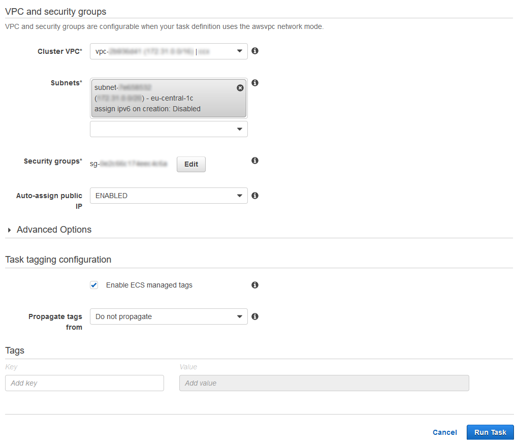 Figure 3: Fargate security and network configuration