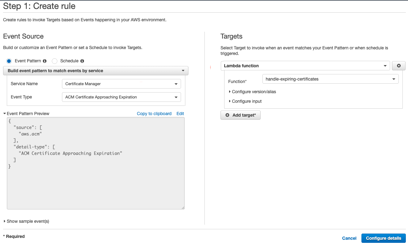 Figure 4: Create an event-based CloudWatch rule