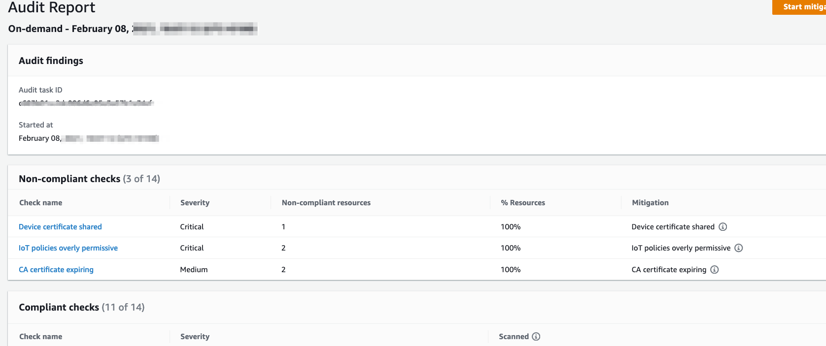 Figure 4: AWS IoT Device Defender report
