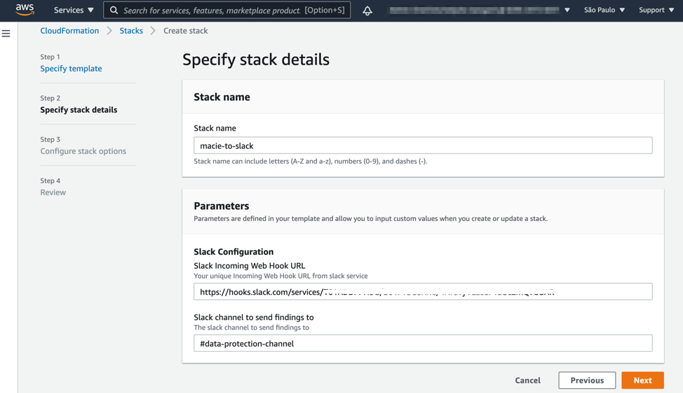 Figure 2: Defining stack details
