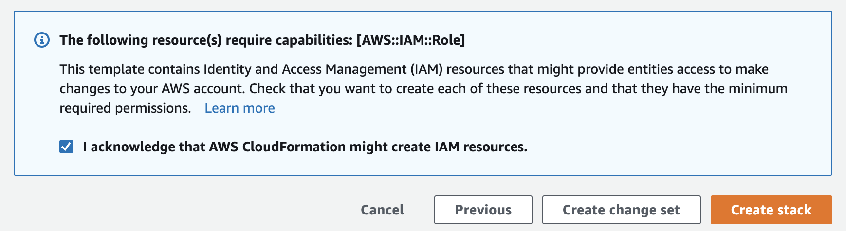Figure 3: Confirmation before stack creation