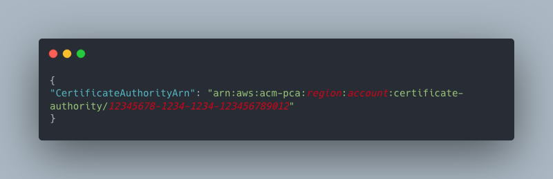 Figure 3: A sample response from the acm-pca create-certificate-authority command.