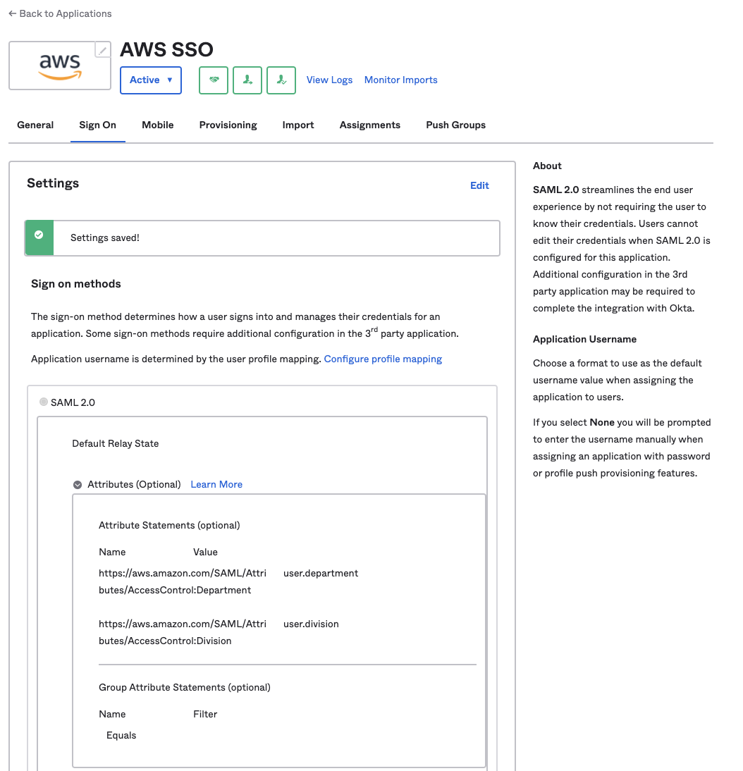 Figure 3: Configure two attributes for users in Okta