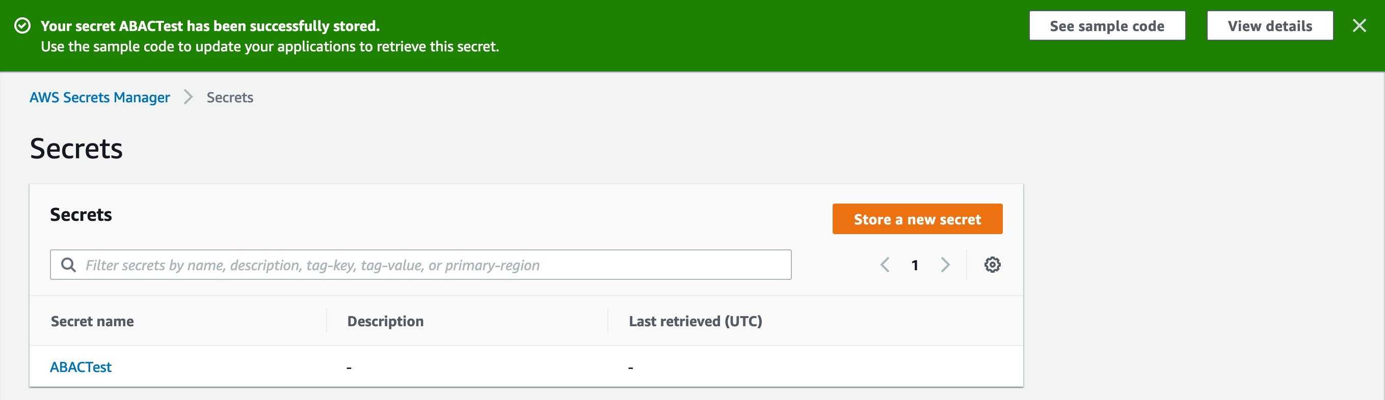 Figure 9: Successful secret creation