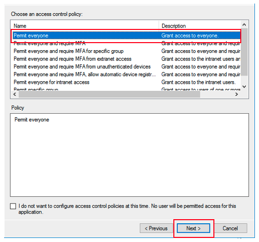 Figure 10: Choose an access control policy