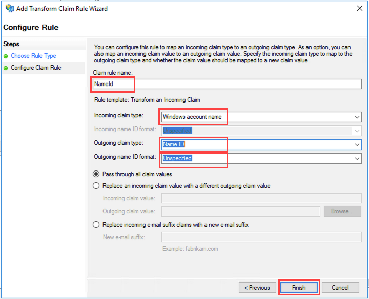 Figure 12: Set the claim rule for Name ID