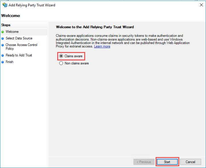 Figure 5: Create a claims aware application