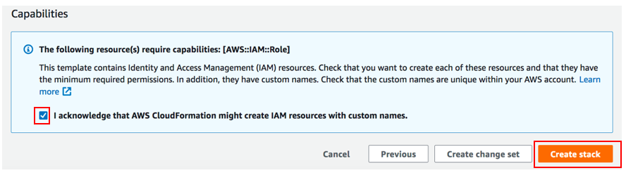 Figure 5: CloudFormation capabilities acknowledgement