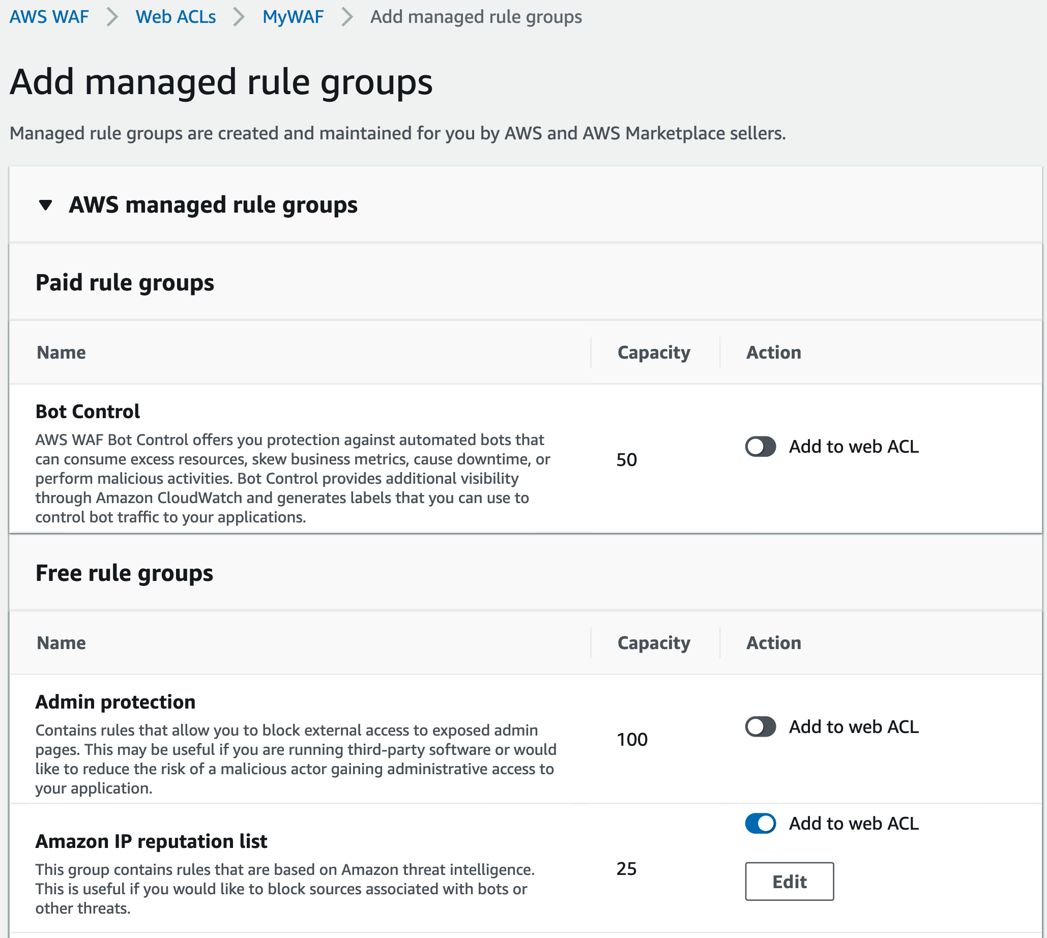 Figure 9: Add the Amazon IP reputation list to the web ACL