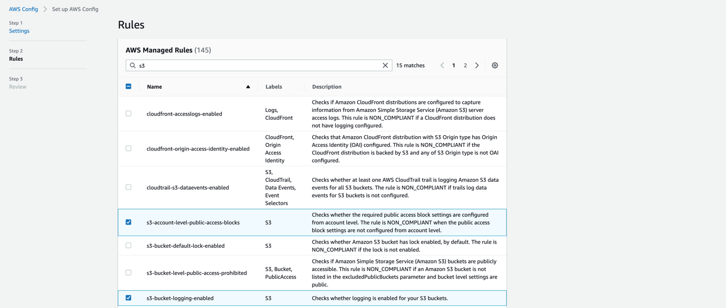 Figure 8: Sample selections of AWS Managed Rules