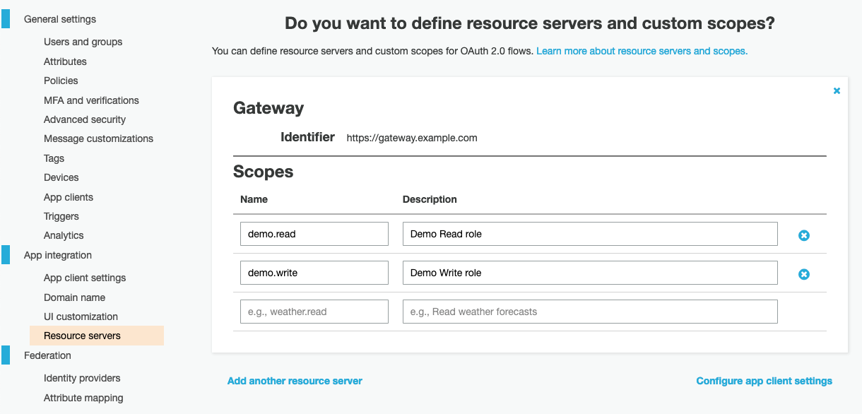 Figure 2: Resource identifier and custom scopes